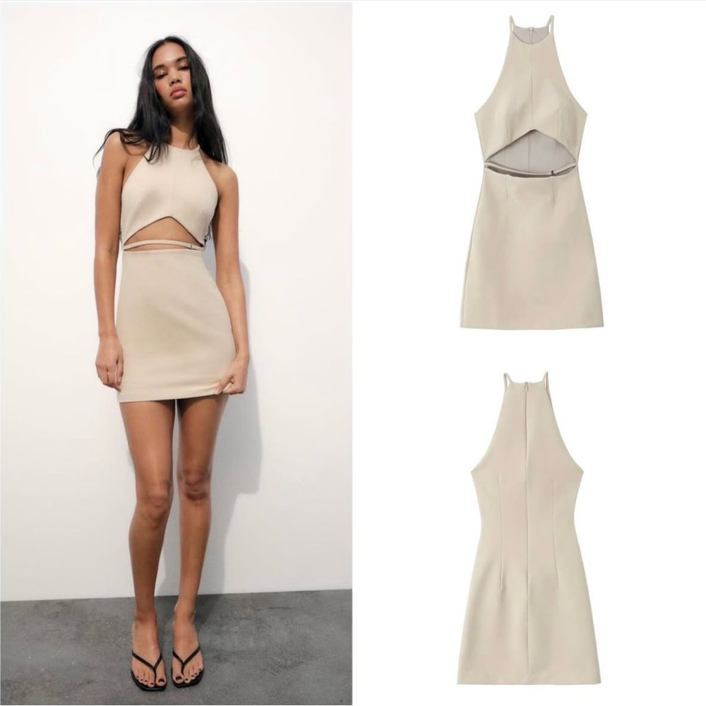 Brand NWT Zara Beige Cutout Dress size small